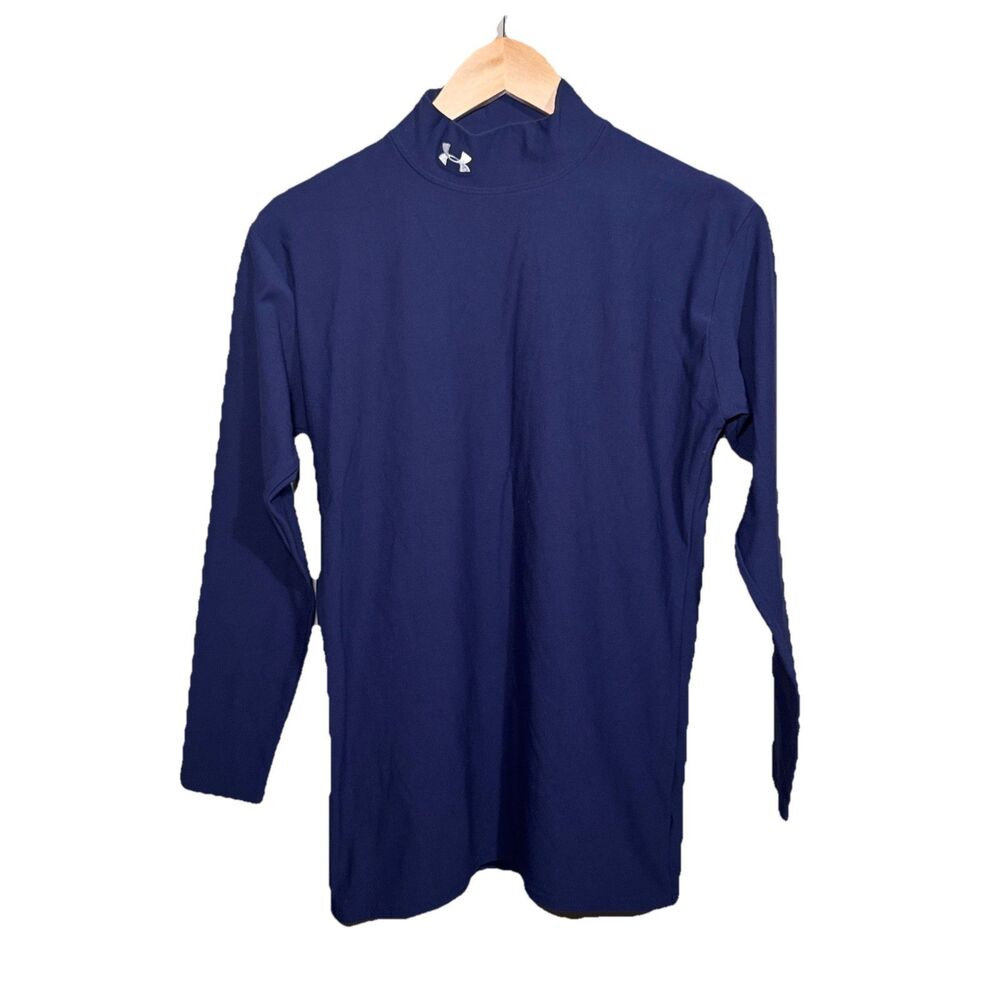 Under Armour Top XL Blue Compression Athletic Shirt Mock Neck Nylon Stretch